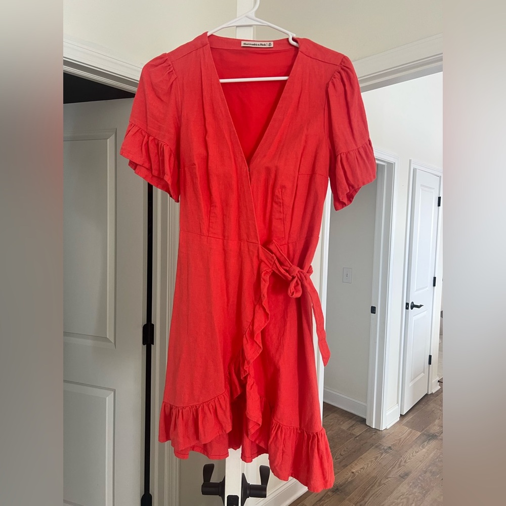 Abercrombie and fitch wrap linen coral dress size xs fits like a small